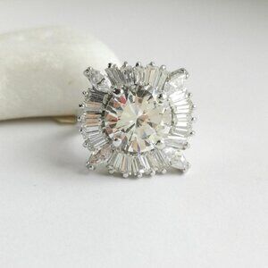 Vintage inspired 4ct CZ ring 14k white gold overlay size 5